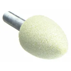 Ceramic mounted point with 60 grit and A12 shape for cool cutting on stainless steel and nickel alloys. Used for deburring, blending, and surface preparation in metalworking and fabrication applications.