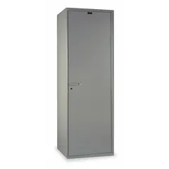 This single-tier wardrobe locker features a 16-gauge steel panel and solid construction. It provides secure storage for personal items such as coats and bags in industrial facilities, warehouses, and manufacturing plants. The locker measures 18 in x 22 in x 72 in and is finished in Light Gray.