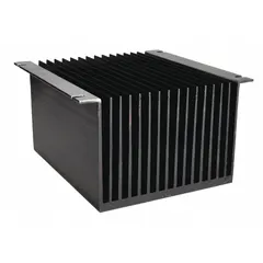 Panel-mount aluminum heat sink with integrated fan, designed for thermal management of single or dual solid state relays. Features 0.5°C/W thermal resistance and panel mounting style. Suitable for industrial control panels and power switching applications requiring relay cooling.