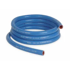 Blue silicone heater hose with 5/8-inch inside diameter and 25-foot length. Constructed with silicone tube and cover, rated for temperatures from -65° to 350°F. Meets SAE J20R3 standards for use in coolant transfer applications.