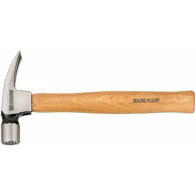 WESTWARD Rip Claw Hammer: Steel, Plain Grip, Wood Handle, 24 oz Head Wt, 13 in Overall Lg - Steel Straight-Claw Hammers