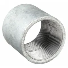 This steel medium-pressure threaded pipe fitting is used to connect two pipes in a straight line. It has a 3-inch nominal size and is rated for a maximum operating pressure of 300 psi at 77°F. Suitable for industrial plumbing, pneumatic, or hydraulic systems.