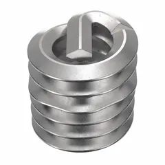 Screw-locking tangless helical insert for repairing or reinforcing threads in metal. Features #6-32 coarse thread, right-hand direction, plain finish, and 18-8 stainless steel construction with tensile strength of 200,000 to 250,000 psi. Supplied in a 100-piece pack.