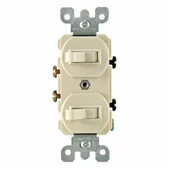 Single-pole, maintained toggle wall switch rated 15 A at 120/277V AC. Non-illuminated ivory finish. Used for standard on/off control of lighting or equipment in branch circuits.