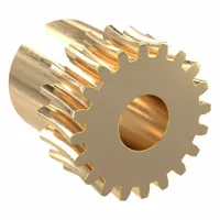 Metric worm wheel with module m 0.5, 20° pressure angle, right-hand helix, and non-ground tooth finish. Made of aluminum bronze for wear resistance. Used in power transmission applications requiring a 20:1 reduction ratio, such as conveyors and indexing tables