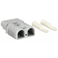 Two-pole plug-in connector for 1/0 ga wire with a maximum wire diameter of 0.437 in. Rated for 10,000 mating cycles. Suitable for high-cycle power connections in industrial equipment, battery systems, and material handling applications