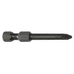 Pozidriv bit with PZ2 size, imperial measurement, and hex shank. Impact rated for high-torque fastening with power tools. Unfinished finish. Pack of 5.