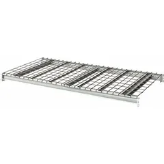 Steel wire decking bulk rack shelf kit with two 14 ga steel beams. Powder-coated light gray finish. Supports up to 3,500 lb. Used for adding shelf levels to pallet racking systems in warehouses and distribution centers.