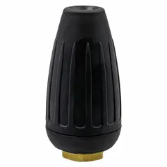 This threaded turbo nozzle is rated for 5,800 psi and 5.5 gpm within a 5,000 to 6,000 psi range. It features a female connection and rotary operation, concentrating the spray for high-pressure cleaning tasks such as stripping dirt, grime, and paint from surfaces.