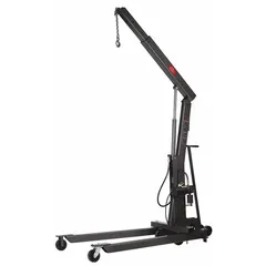 This GRAY engine crane features a steel frame with a 1-ton load capacity and a pneumatic lifting actuator. It includes a 27-inch chain and three boom positions for versatile lifting. Suitable for lifting and positioning heavy components in workshop and industrial maintenance settings.
