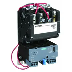 Three-pole non-reversing motor starter with electronic overload protection, rated 27 A for NEMA Size 1 applications. Coil voltage 380-440/440-480V AC, includes a pilot light and one normally open auxiliary contact. Screw terminals; no thermal units required. Used for starting and protecting three-phase motors in industrial equipment such as pumps, fans, and conveyors.