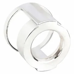 Guard for mushroom head push buttons, compatible with Siemens Class 52 series. Features a chrome finish and fits a 30 mm panel mounting hole. Used to prevent accidental actuation in industrial control panels.
