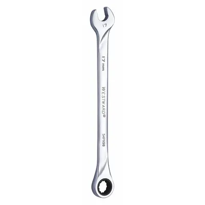WESTWARD Combination Wrench: Alloy Steel, Chrome, 17 mm Head Size, 10 3/4 in Overall Lg - Metric 12-Point Ratcheting Combination Wrenches