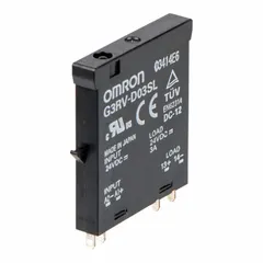 This solid state relay from OMRON features a plug-in mounting style and a photocoupler for input-to-output isolation. It provides a DC output with a voltage range of 5 to 24V DC and a maximum output current of 3.0 A without a heat sink. Suitable for switching DC loads in industrial control panels and automation systems.