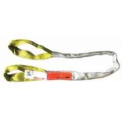 This abrasion-resistant eye round sling is constructed from polyester with a 6 ft length and 1 5/8 in body diameter. It is designed for lifting and rigging heavy loads in industrial settings, providing load protection and durability during overhead lifting and material handling tasks.