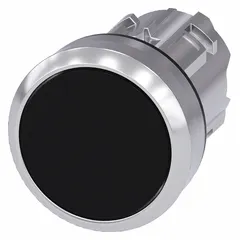Flush-mount push-button operator from the Siemens 3SU series. Features a metallic construction with a maintained action, suitable for applications requiring the operator to stay in position after actuation. Commonly used in industrial control panels for switching functions.