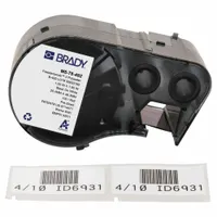 Thermal transfer precut label roll cartridge containing 100 rectangle labels, each 1 29/32 in x 1 in, made of Cryogenic Polyester. Designed for 4.0 mL vial/tube sizes and compatible with M511 printer series. Used for sample identification in laboratory and industrial settings