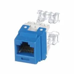 PANDUIT NK688MBU is a single-port punch-down jack module with an RJ45 interface, designed for terminating copper Ethernet cables in structured cabling systems. The blue module supports standard punch-down termination tools and is suitable for network connections in data centers, offices, and industrial facilities.