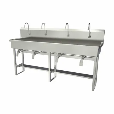SANI-LAV Wash Station: 45 in Overall Ht, 77 in Bowl Lg, 8 in Bowl Dp, 0.5 gpm Flow Rate - Four-Station Freestanding Wash Stations with Faucets