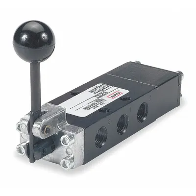 ARO Manual Air Control Valve: E, Four-Way / Three-Position, Lever, Black - ARO E Series Manual Air Control Valves