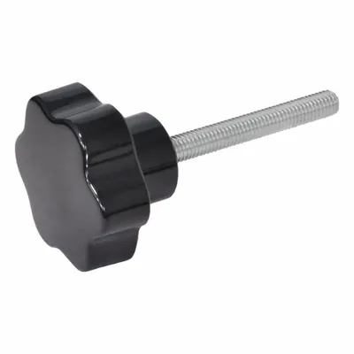 JW WINCO Hand Knobs; Six-Lobed Knobs: 6 Point, Plastic w/ Steel Thread, M4 Thread - 6-Arm Knobs with Threaded Stud