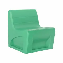 This freestanding armless lounge chair features a green polyethylene seat material and accommodates one person. Suitable for commercial or institutional settings, it is designed for high-traffic areas where durability and easy cleaning are required.