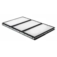 Rectangular panel cabin air filter with paper media and included gasket. Overall length 12 inches. Designed for use in Komatsu buses to filter incoming cabin air