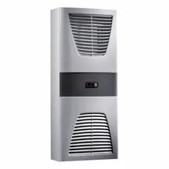 Wall-mount heat exchanger for indoor use, providing cooling only. Operates at 230 V and measures 37.4 inches in height. Suitable for removing heat from electrical enclosures in controlled environments.