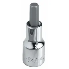 Hex bit socket with 3/8 in drive and 6 mm hex tip. Overall length 1 49/64 in. Features a replaceable insert. Used for driving hex-head fasteners in assembly and maintenance tasks.