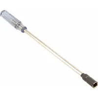Steel tool for removing and installing valve caps on inside dual wheels. Includes a protective sleeve. Overall length 11 in, width 1 in. Suitable for fleet and vehicle maintenance applications where access to valve stems is limited