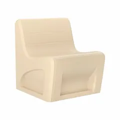 Single-seat armless lounge chair with a sand-colored polyethylene seat. Floor-mounted design with a 19-inch seat height. Suitable for commercial waiting areas, lobbies, and break rooms.
