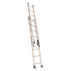 This 16 ft aluminum extension ladder has a fixed fly section and a 300 lb load capacity. Weighing 30 lb, it is suited for tasks requiring elevated access such as building maintenance, electrical work, and facility access in warehouses or construction sites.