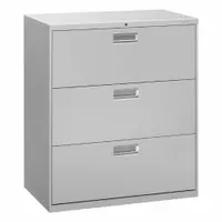 HON Lateral File Cabinet with Drawer: Light Gray, 3 Drawers, 39 1/8 in Overall Ht, 18 in Overall Dp (MPN H683.L.Q)