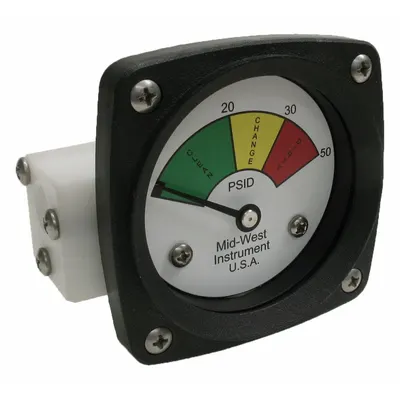 MIDWEST INSTRUMENT 522P-050 Differential Pressure Indicator, 0-50 psid, 3-Color - Differential Pressure Indicators