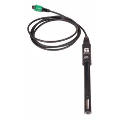 Digital conductivity sensor with a flat epoxy tip for surface measurements. Measures conductivity from 0.5 Ohm cm to 100 kOhm cm. Features a 3 m cable and 12 mm overall diameter. Suitable for laboratory and field testing of water and aqueous solutions.
