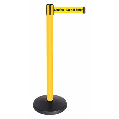 QUEUEWAY Barrier Post with Belt: Yellow, No Pattern, Caution Do Not Enter, 10 ft Belt Lg - Message Retractable Belt Post Barriers