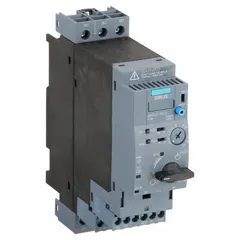 This reversing starter with electronic overload protection is designed for starting and stopping three-phase motors in applications such as conveyors, pumps, and fans. It features 3 poles, a 32 A rating, and operates on 24V AC/DC control voltage. The unit includes 1NO/1NC auxiliary contacts and no pilot lights.