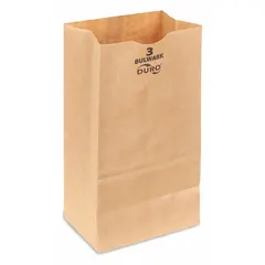 Kraft paper grocery bag with dimensions 4 3/4 in width, 3 in depth, and 8 2/3 in height. Supplied in a pack of 400. Suitable for packaging and carrying hardware, retail goods, or lightweight industrial parts in workshops or point-of-sale environments.
