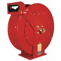 Gas spring-return hose reel with 50 ft capacity for 1 in I.D. hose, rated to 500 psi maximum operating pressure. Constructed with nickel plated steel swivel and red reel. Overall dimensions: 24 in L x 15-11/16 in W x 25-5/16 in H. Suitable for air, water, or oil dispensing in industrial settings