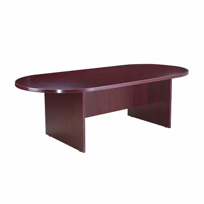 BOSS Conference Table: Racetrack Oval, Melamine/PVC, Mahogany, 95 in Overall Lg - Oval Conference Tables