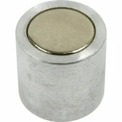 Round encased Alnico magnet with 1/2 in outside diameter and 0.5 in thickness. Provides 2.65 lbf maximum pull force. Suitable for holding, positioning, and sensing in industrial fixtures and tooling.