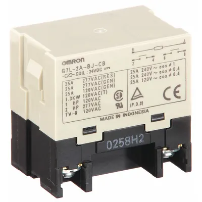 OMRON Enclosed Power Relay: Bracket Mounted, 30 A Current Rating, 24V DC, DPST-NO - Bracket-Mounted Relays