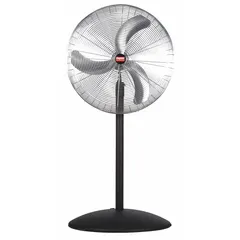 This Dayton industrial pedestal fan features a 30-inch blade diameter and a 1/3 hp motor. It operates on single-phase 115V AC power with three selectable speeds and oscillating function. Suitable for air circulation in large workspaces, warehouses, and manufacturing floors.