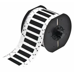 Precut sleeve label roll made of polyvinylidene fluoride in black matte finish. Each label measures 1/4 in x 2 in and is designed for wire gauges from 8 AWG to 12 AWG. Compatible with the i3300 printer series for on-demand wire identification and marking in industrial settings.