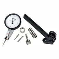 Horizontal dial test indicator with inch graduations, measuring range 0 to 0.008 in and accuracy ±0.0001 in. Includes Certificate of Inspection. Used for comparative measurements of surface flatness, runout, and alignment in machining and inspection applications