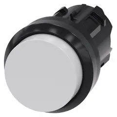 Momentary-action push-button operator with extended-length actuator for 22 mm mounting. Non-metallic push button material provides a non-conductive actuation interface. Suitable for industrial control panel applications such as machine start/stop stations and conveyor controls.