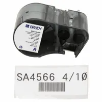 Thermal transfer precut label roll cartridge for 50.0 mL vials or tubes. Rectangle labels measure 3 3/4 in x 1 1/2 in, black on white, with a temperature range of -320°F to 266°F. Compatible with M510 printer series. Used for laboratory, pharmaceutical, and cryogenic identification applications