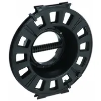 Hand-held cord storage reel made of black plastic, designed for outdoor use. Reel capacity accommodates up to 150 ft of cord. Suitable for organizing and storing extension cords or similar cables on job sites, in workshops, or during landscaping tasks