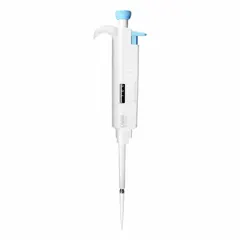 Manual adjustable volume pipettor with a white finish. Maximum capacity of 200 µL with 1 µL volume increments. Suitable for precise liquid handling in laboratory applications such as reagent addition and serial dilutions.