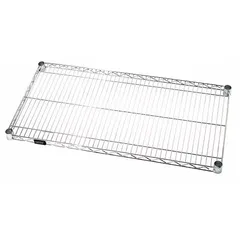 Steel wire shelf with chrome finish for dry environments. Quick-adjust design allows easy repositioning. Supports up to 800 lb. Suitable for warehouse, retail, and industrial storage applications.